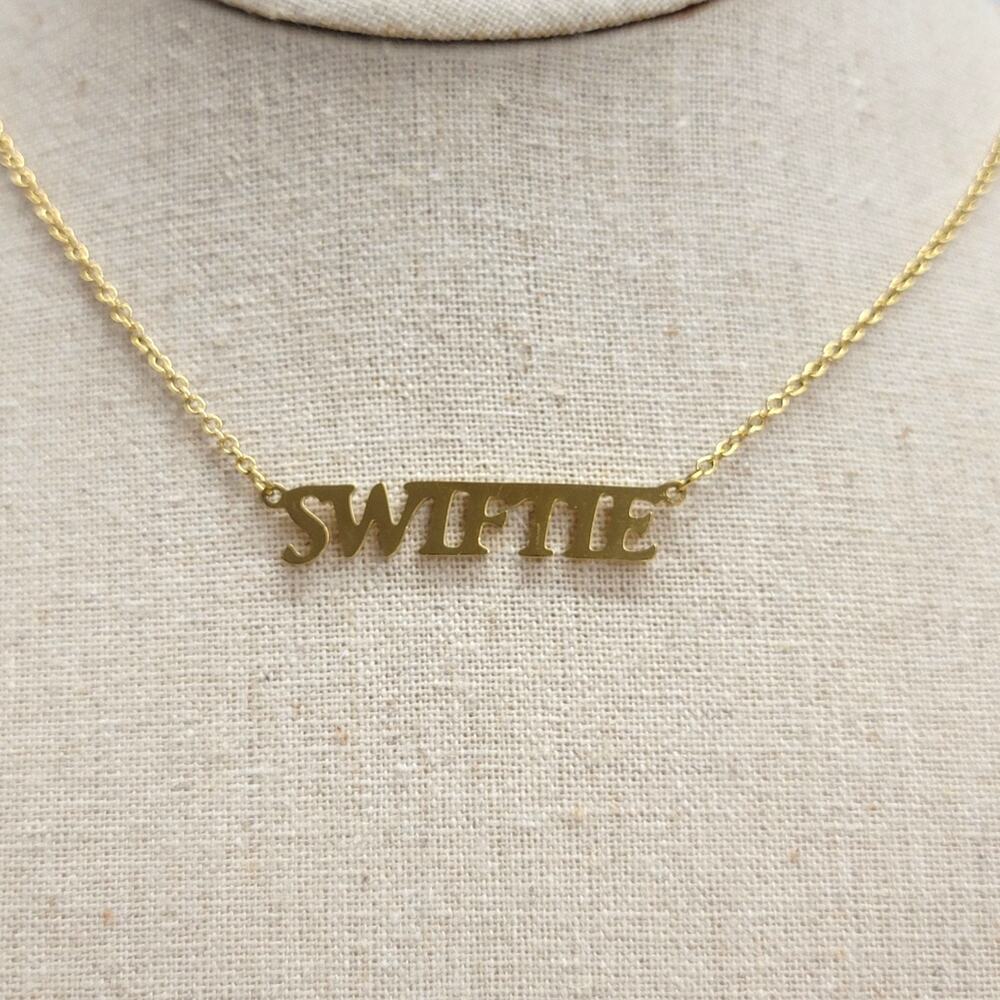 Swiftie Necklace Gold Tone Letter Nameplate Eras Tour Pop Music Fan Jewelry